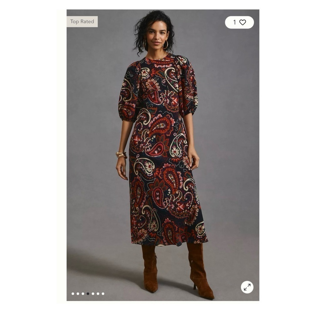KACHEL x Anthropologie Paisley Puff Sleeve Midi Dress XS NWT Fall Boho - Picture 6 of 15